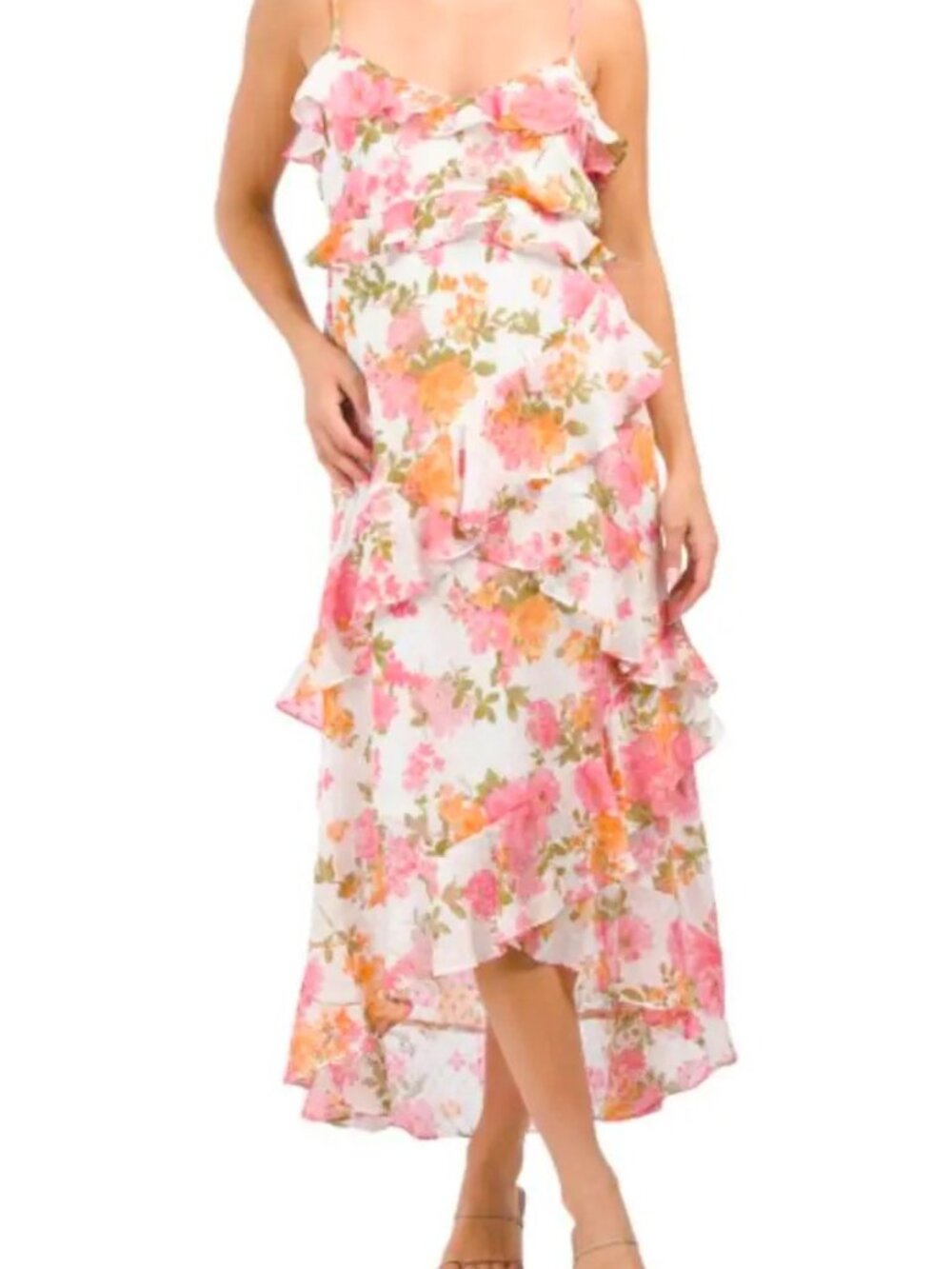 Anthropologie By The River Floral Ruffle High Low Dress Midi Maxi Boho Size L
